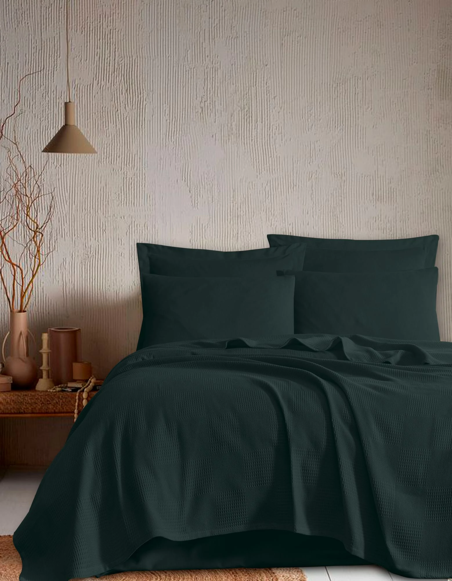 Batanije Double Pique, ngjyrë e gjelbër e errët, 200x230cm