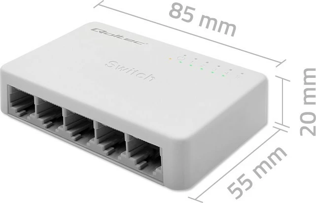 Kasë rrjeti Qoltec 52247, 5 porta RJ45, Gigabit Ethernet, e bardhë