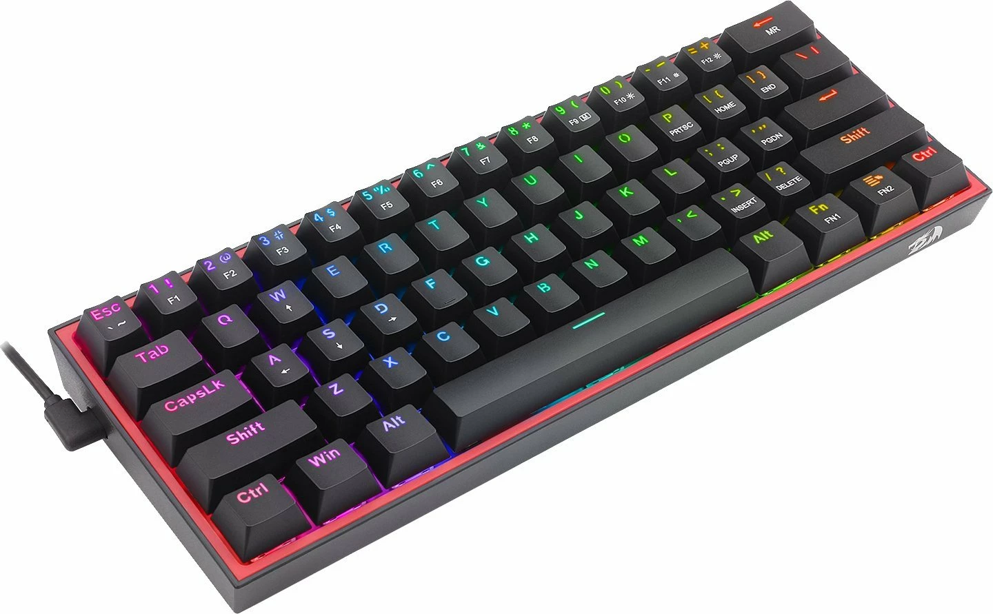 Tastierë mekanike gaming Redragon K617 Fizz K617-RGB, 60% (61 taste), RGB, Red Switch, USB-C, e zezë
