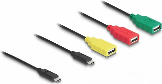 USB hub kabllor DeLOCK 4-Port, USB-C në 3x USB-A + 1x USB-C, 0.3m, shumëngjyrësh