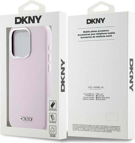 Mbështjellës DKNY Liquid Silicone Small Metal Logo MagSafe për iPhone 15 Pro, rozë