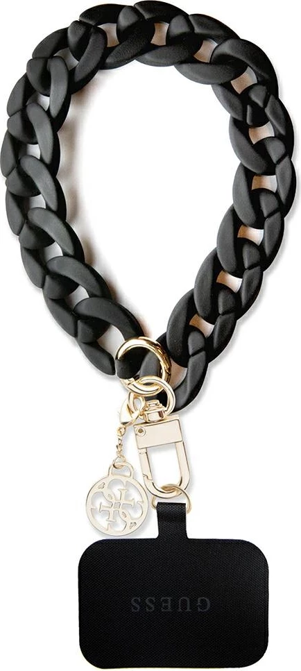 Rrip dore për telefon Guess Big Hand Strap Acrylic 4G Charm, i zi