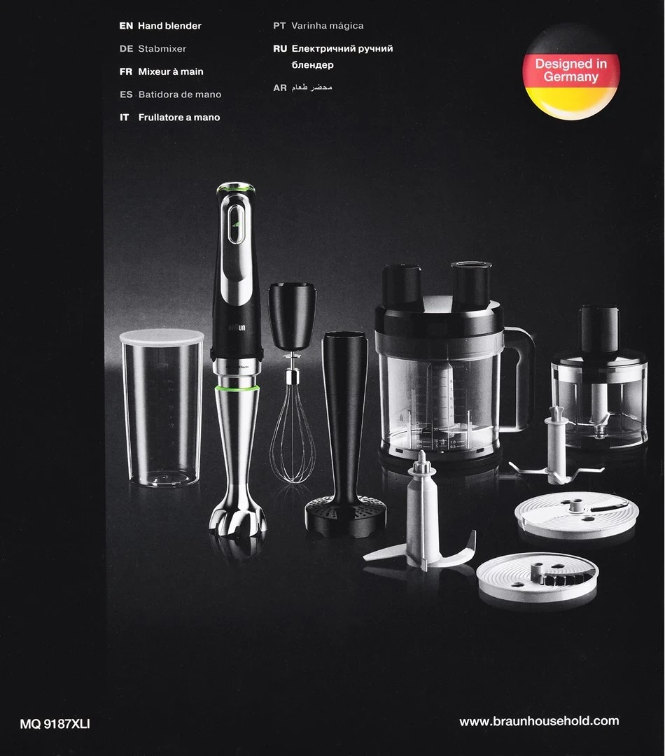 Blender zhytës Braun MultiQuick 9 MQ 9187XLI 1200 W 0.6 L, set me enë procesori, i zi/inox