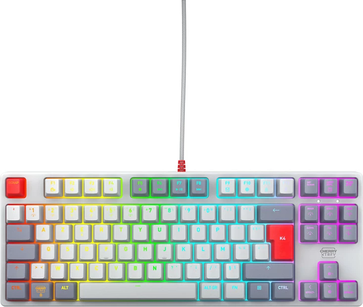 Tastierë mekanike Cherry XTRFY K4V2 TKL, RGB, AZERTY, 68 taste, gri/kuqe