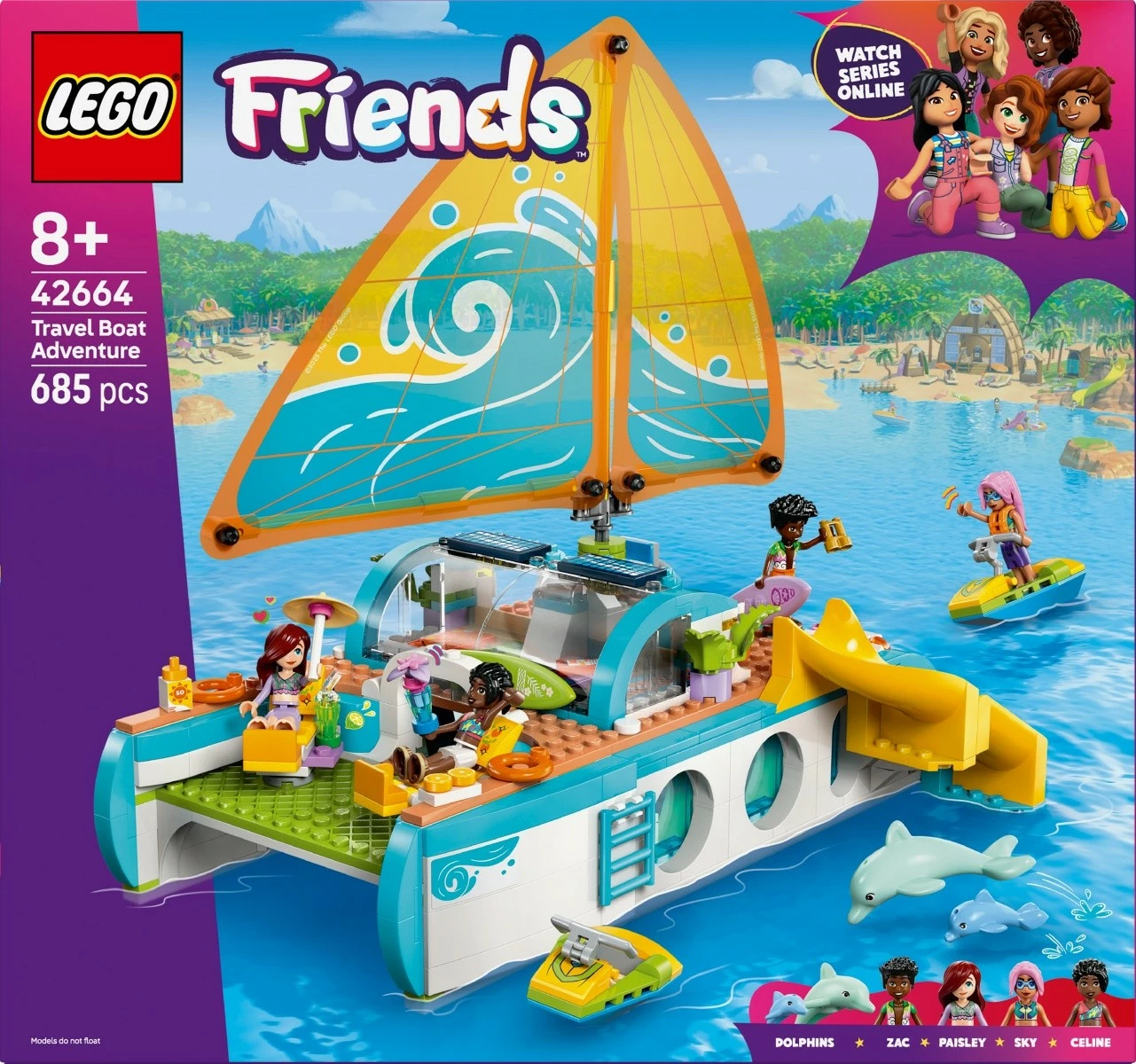 Set lodrash LEGO Friends 42664 Adventure on the Boat, 685 pjesë, shumëngjyrëshe