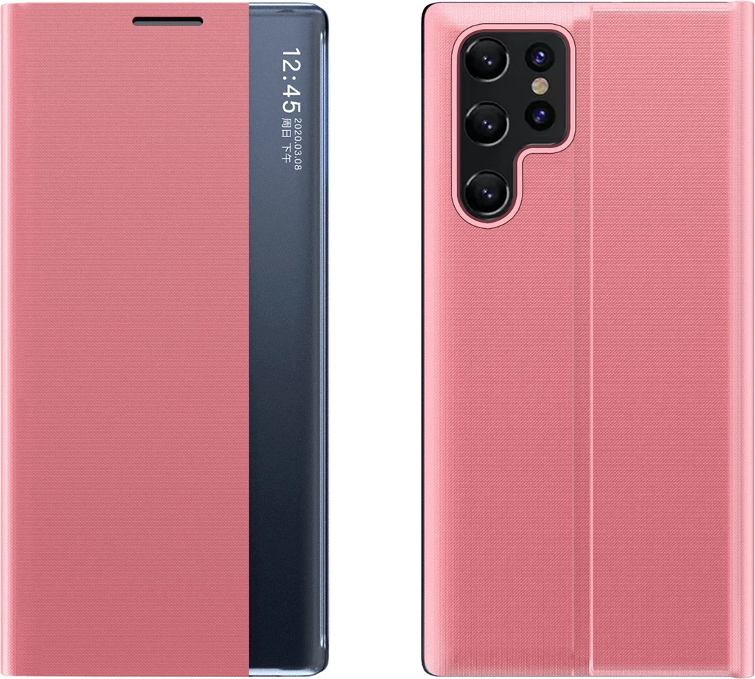 Mbështjellës Hurtel New Sleep Case për Samsung Galaxy S25 Ultra, me kapak dhe qëndresë, Rozë