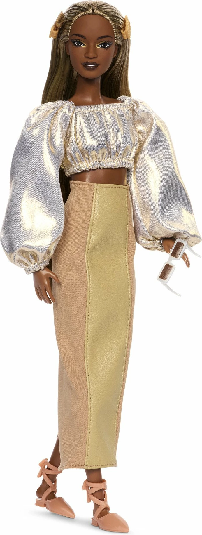 Kukull Barbie Mattel You Create Barbie Basics Neutral Set 002 (JJX36), me 2 koka të ndërrueshme, 4 veshje, aksesorë