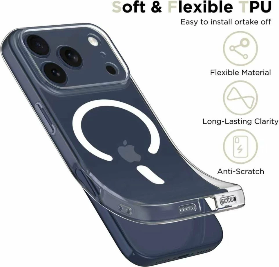Mbështjellës Tech-Protect FlexAir MagSafe për iPhone 17 Pro Max, TPU, transparent, 1 copë