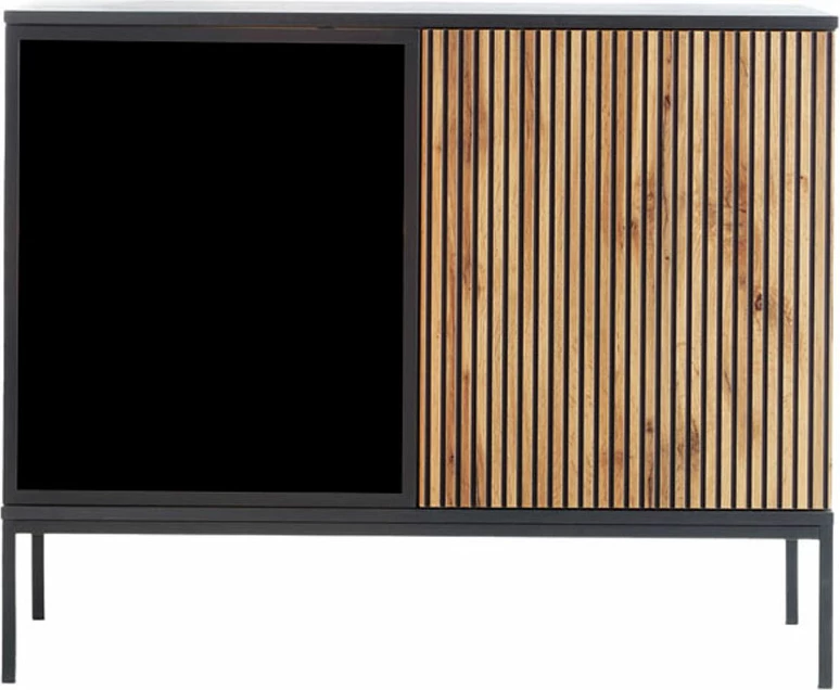 Komodë Mystery me 2 dyer, ngjyrë natyrale e errët dhe e zezë, 104x39x83cm