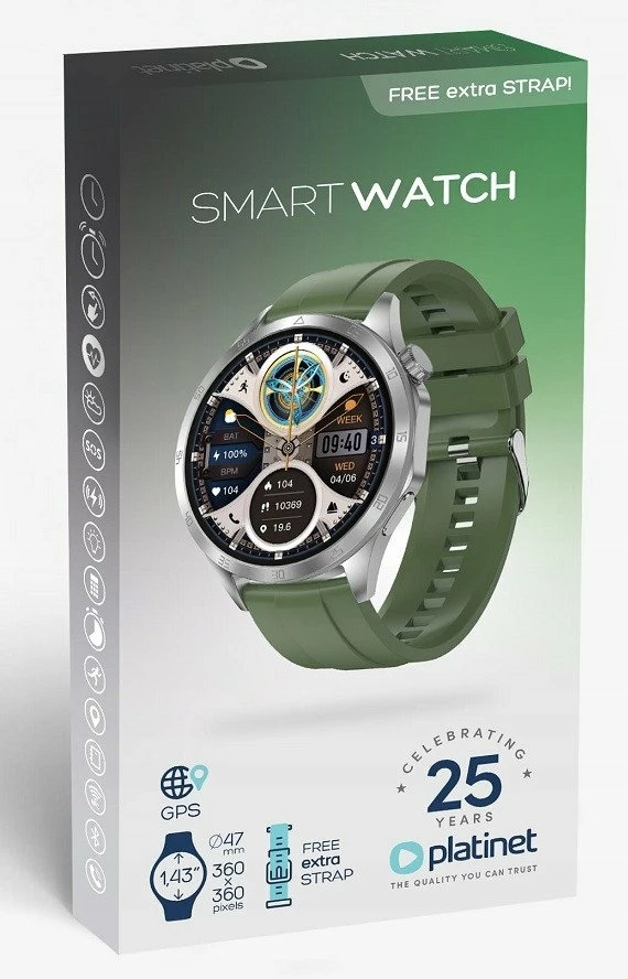 Smartwatch NoName PSMART20S 1.43\" IPS, GPS, NFC, 270mAh, 360x360, jeshile, me rrip shtesë