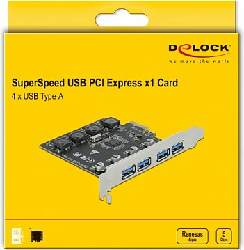 Kartë zgjerimi PCIe DeLOCK PCIe x1, 4x USB-A USB 3.2 Gen 1, 5 Gbit/s