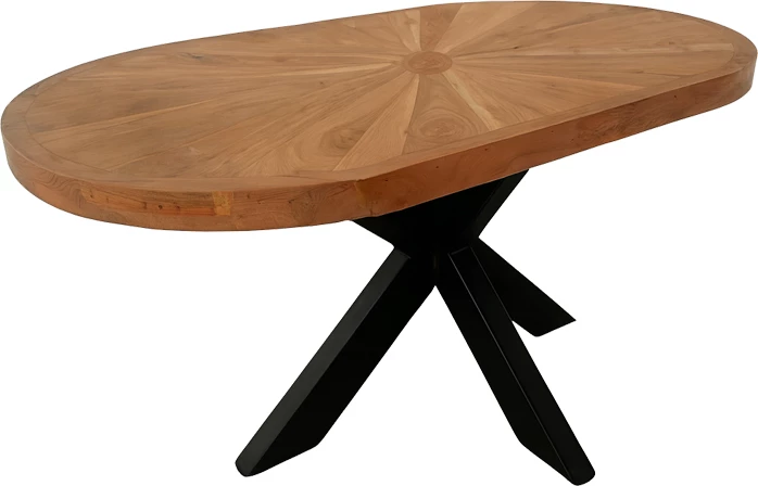 Tavolinë kafeje Fardy, dru akacie i fortë, ngjyrë natyrale, këmbë metalike të zeza, 120x60x45cm