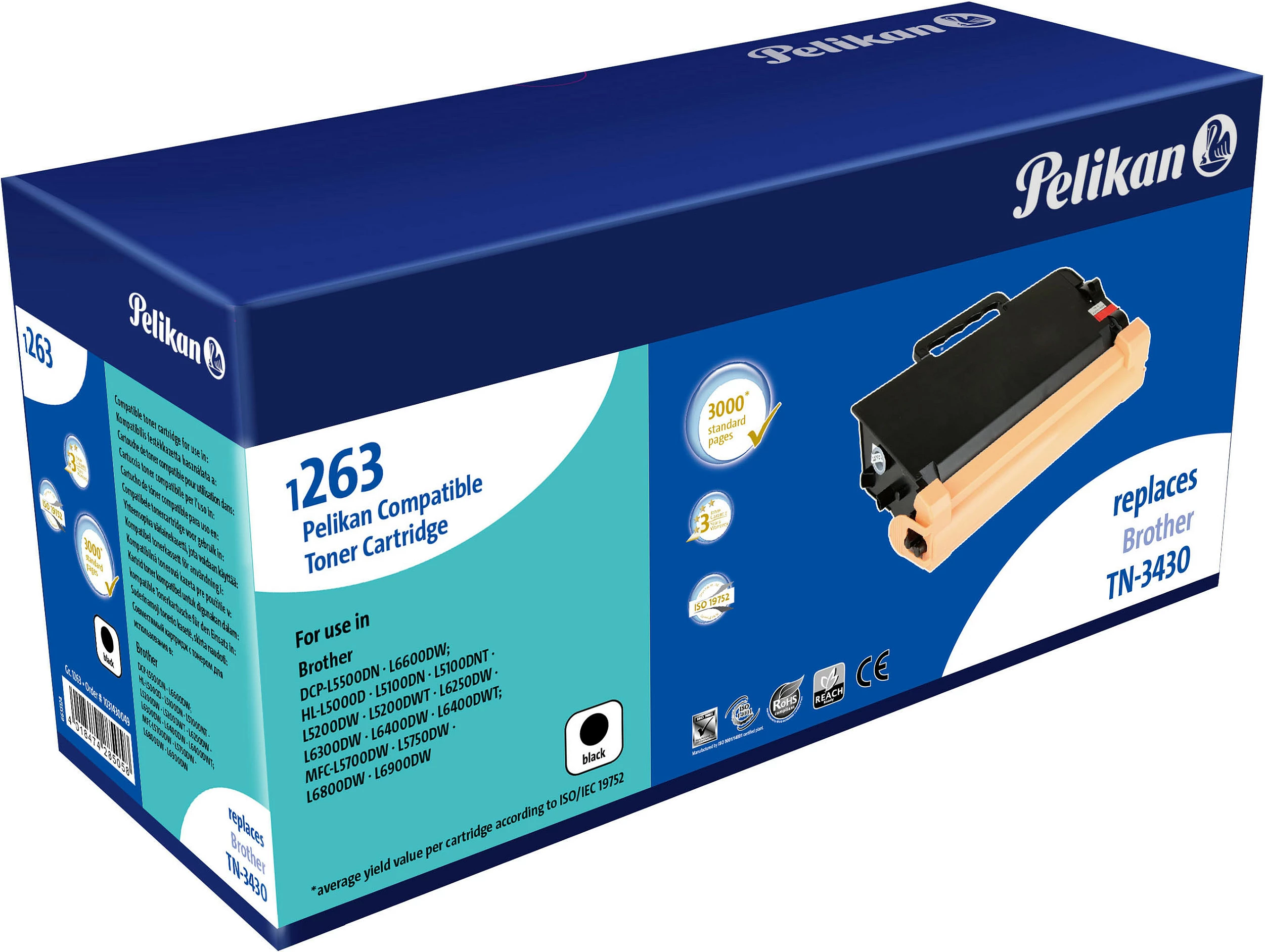 Toner Pelikan 1263, zëvendësim Brother TN-3430, 3000 faqe, i zi