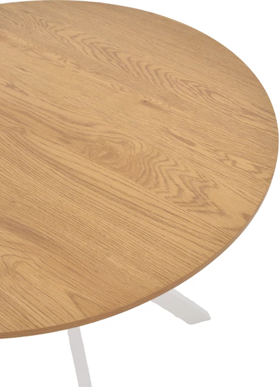 Tavolinë Xuson, mdf natyral, këmbë metali të bardha, D80x75cm