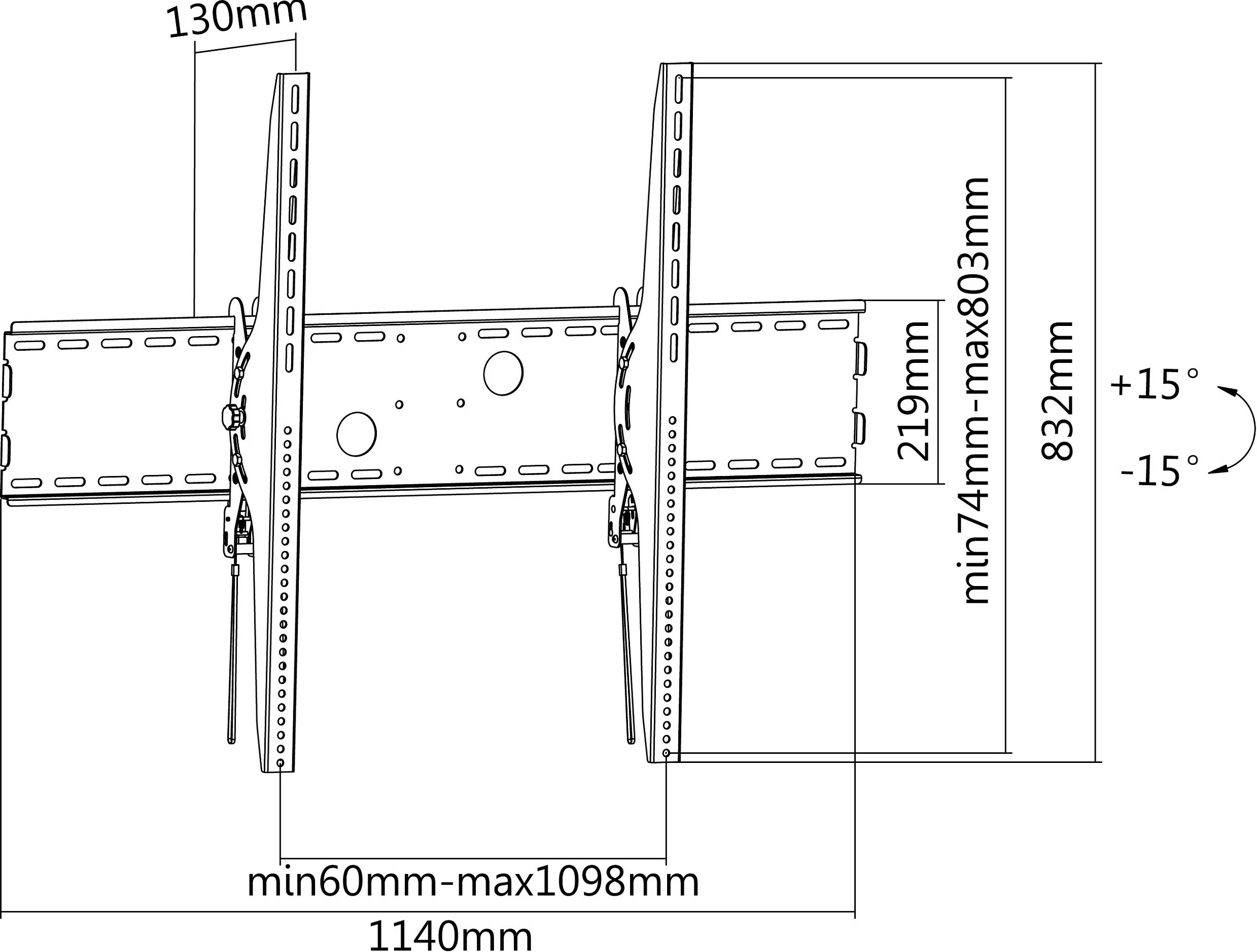 Mbajtëse muri për TV Equip 60–100 inç, VESA 200x200, deri 100 kg, e zezë