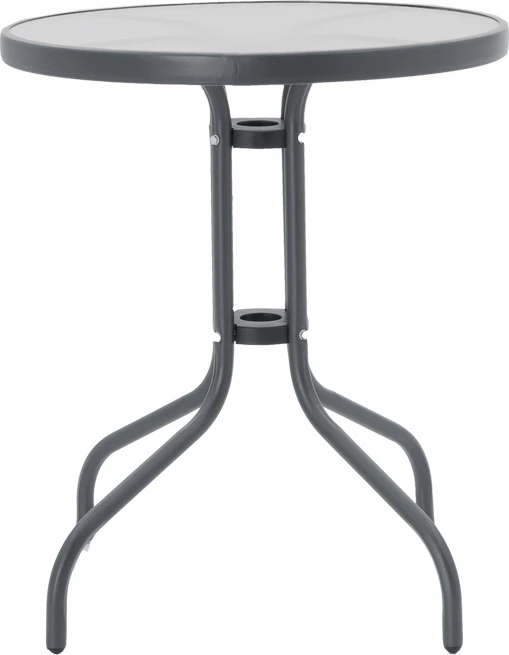 Set tavoline me karrige, 3 pjesë, ngjyrë gri, metal dhe xham i kalitur, D60x70cm