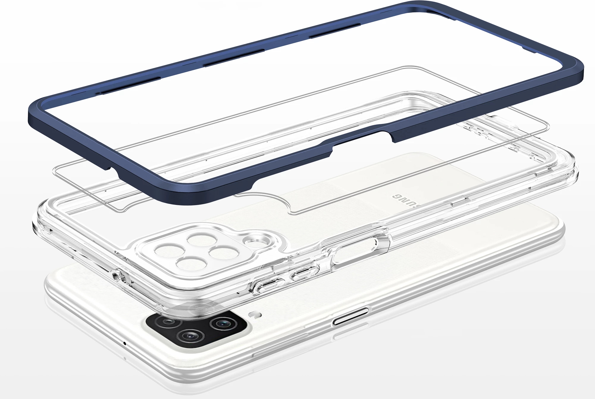 Mbështjellës Hurtel Hybrid Armor Clear 3 in 1 për Samsung Galaxy A22, Blu/Transparent