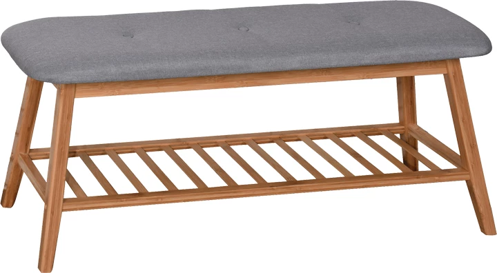 Stol për 4 palë këpucë Zerma, bambu dhe pëlhurë, ngjyrë natyrale-gri, 100x30.5x44cm