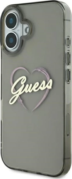 Mbështjellës Guess IML Heart për iPhone 16 Plus, Zi