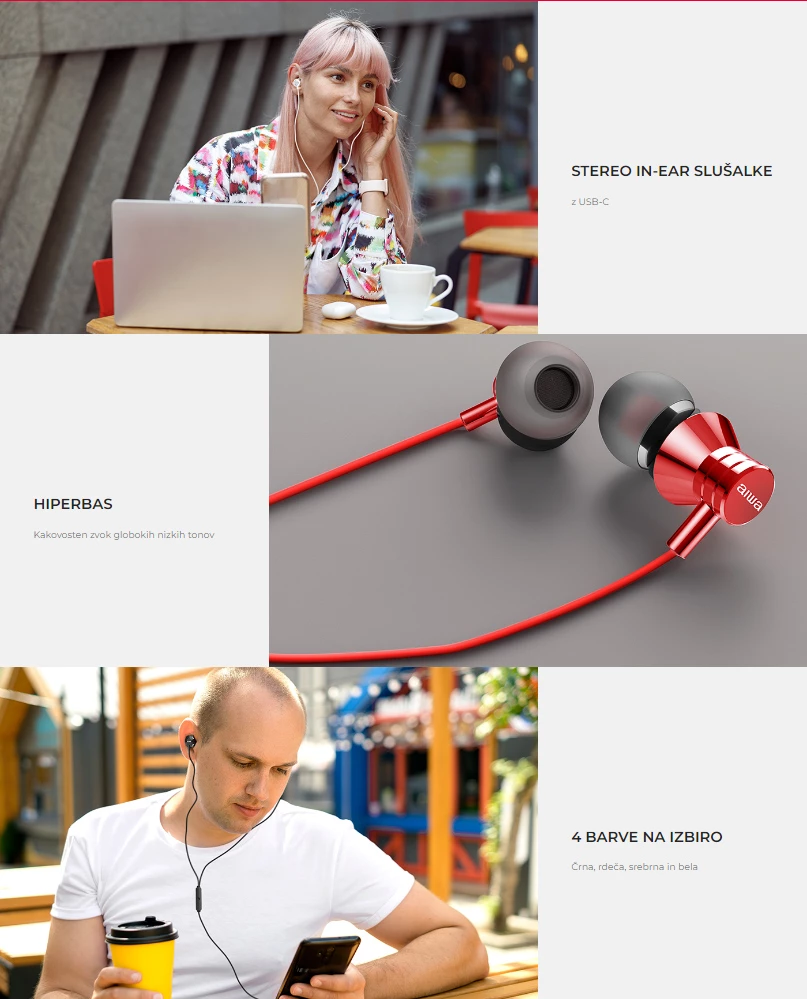 Kufje me kabllo Aiwa ESTM-50USB-C, USB-C, me mikrofon, 10mm, 1.2 m, zi