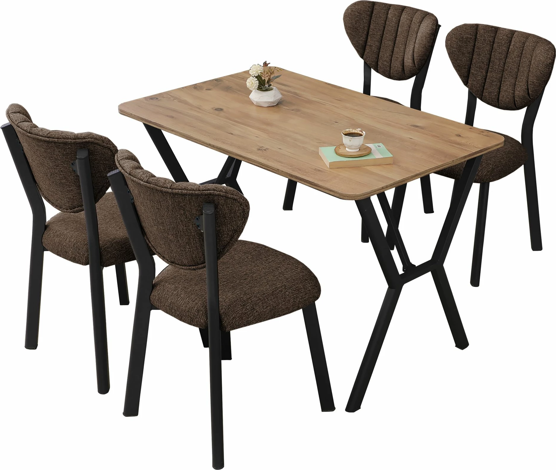 Tavolinë me karrige, set 5 pjesësh, ngjyrë kafe dhe arre, Skye Decor, tavolinë e zgjatshme