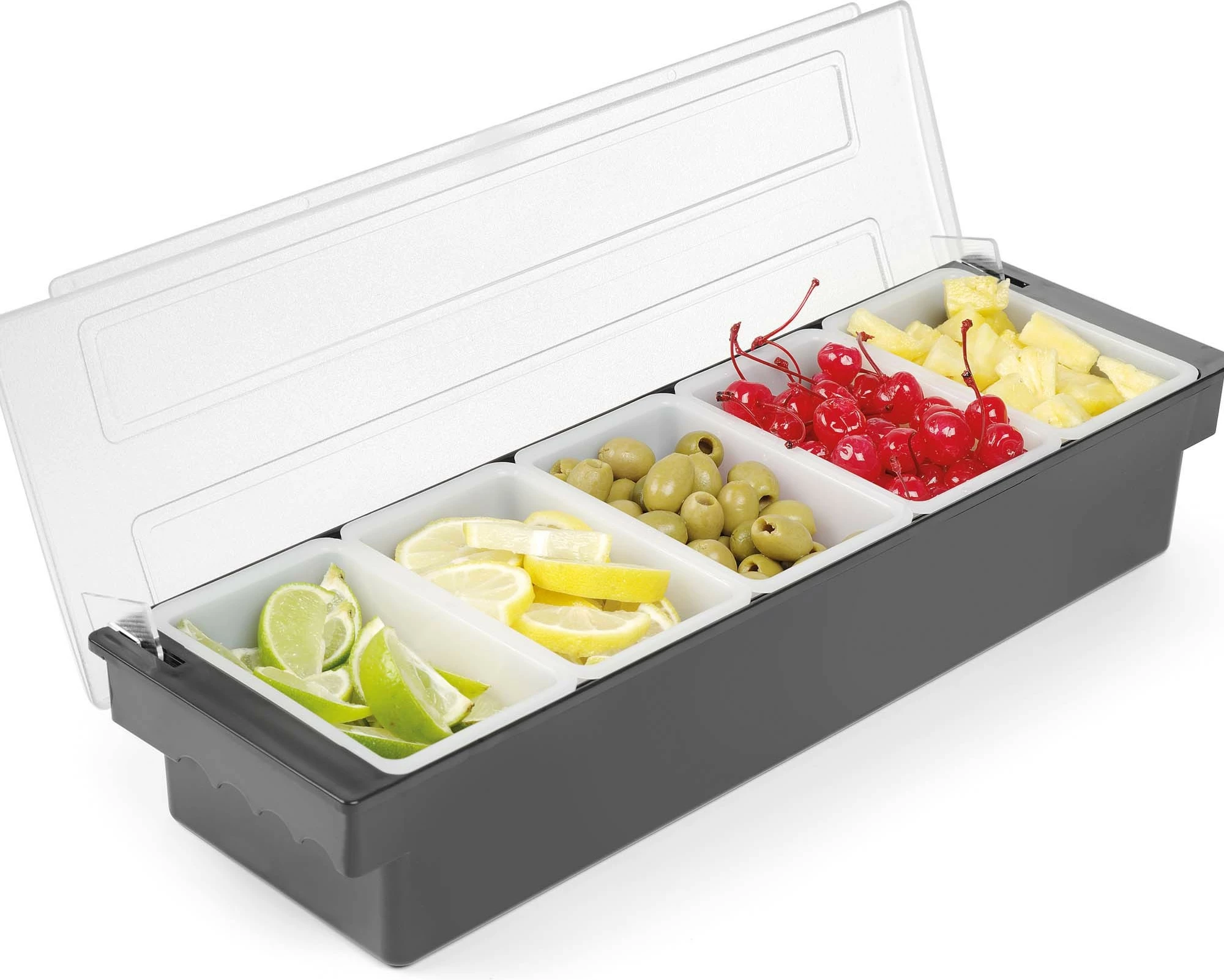 Mbajtës garniturash bar, Bar Up, 5 ndarje, 495 x 160 x 100 mm, me kapak, gri/transparente