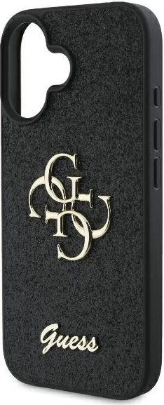 Mbështjellës Guess Fixed Glitter Big 4G për iPhone 16 Plus, zi