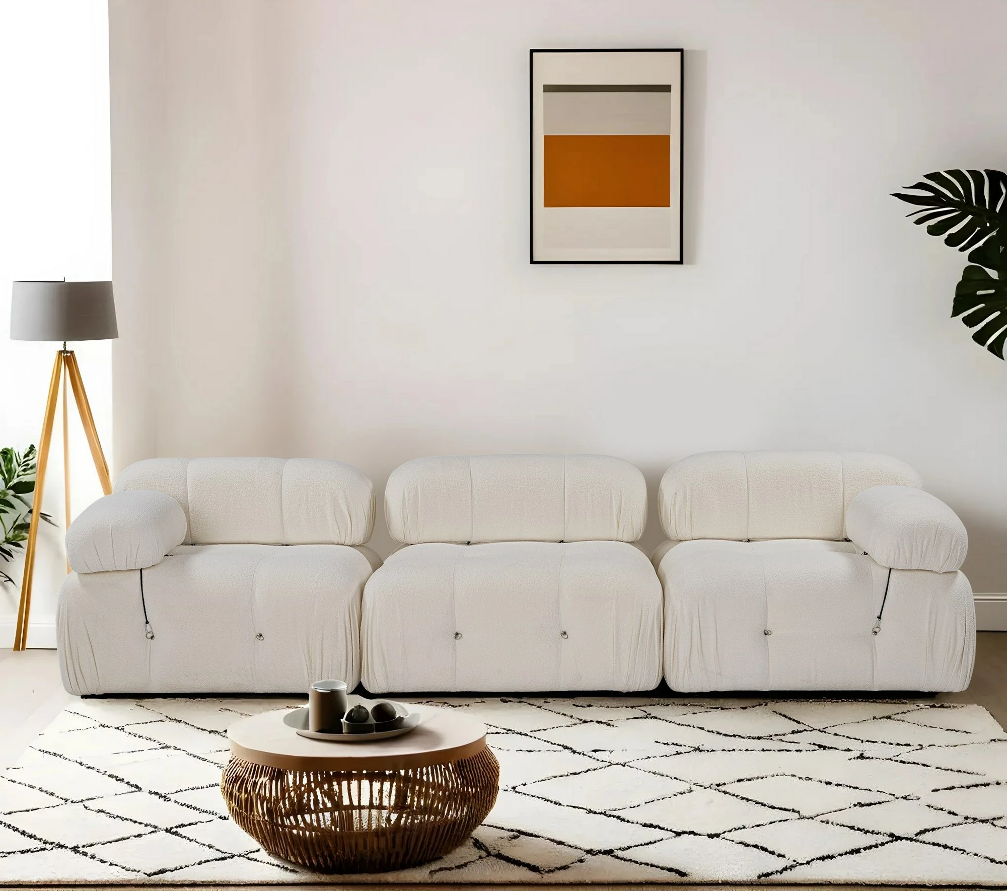 Divan treshe Atelier del Sofa, Bubble 3 vendësh, bouclette, i bardhë (3 pjesë)