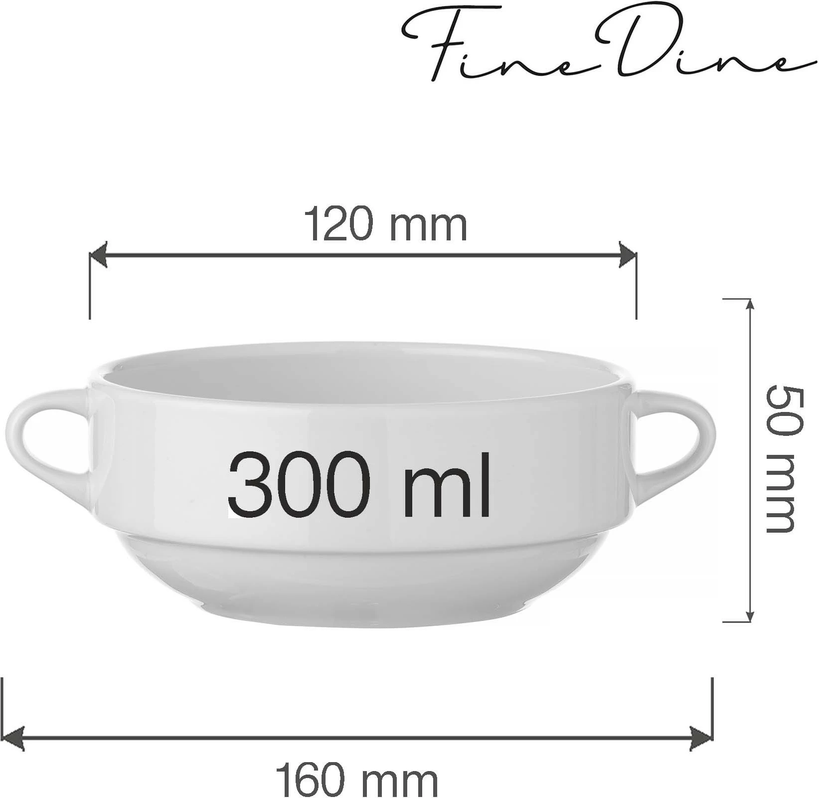 Tas supe Fine Dine Bianco 380 ml, porcelan, bardhë, set 6 copë