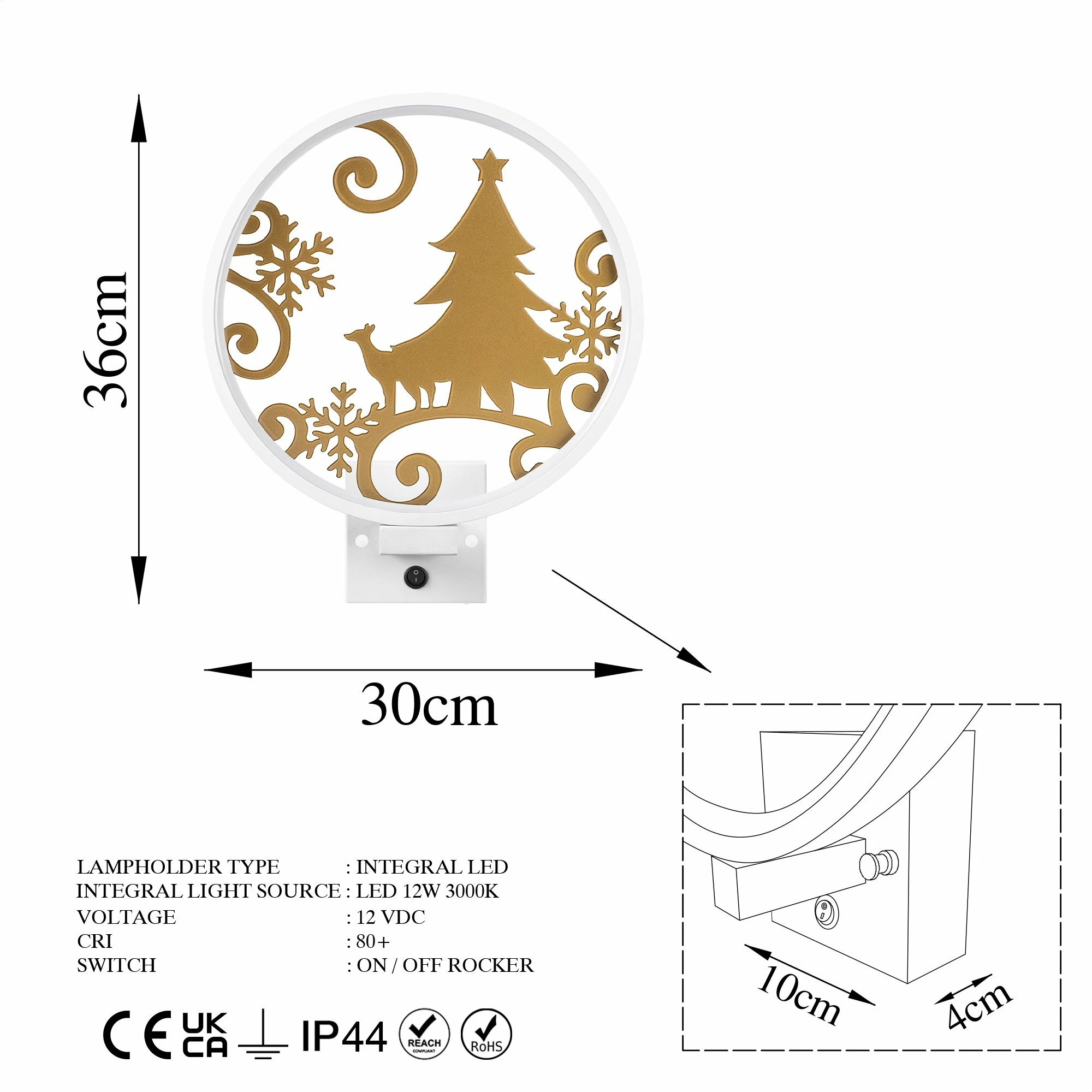Llambë muri dekorative Opviq, XMAS27, e bardhë dhe ari