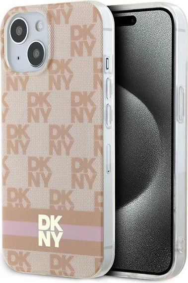 Mbështjellës DKNY IML Checkered Mono Pattern & Printed Stripes MagSafe për iPhone 15/14/13, Rozë