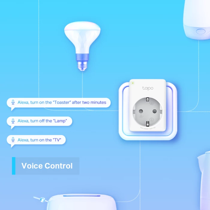 Prizë smart Wi‑Fi TP-LINK Tapo P100, mini, kontroll me aplikacion/zanë, e bardhë, 1-pack