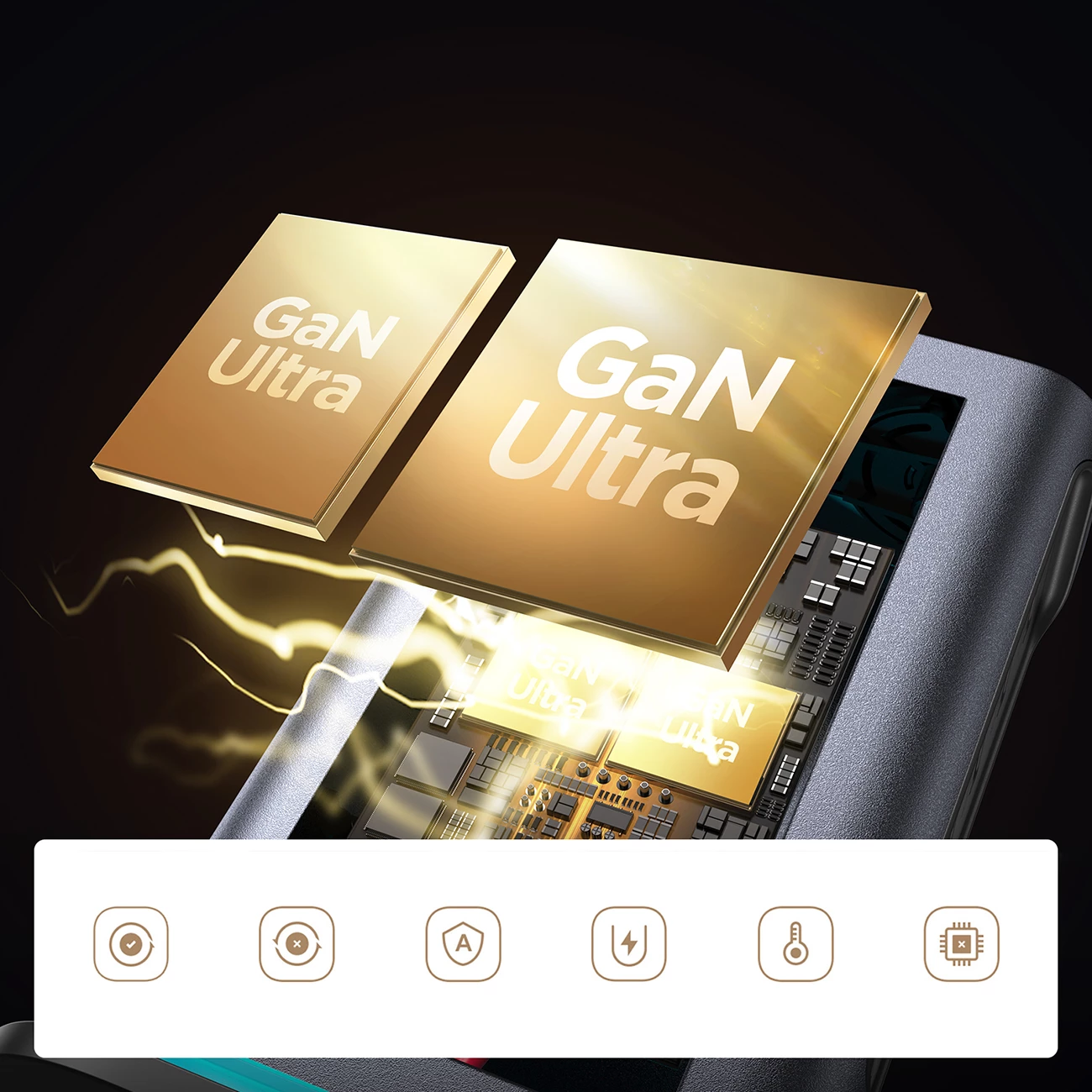 Karikues muri Joyroom JR-TCM02, 65W, 4x USB-C, 2x USB-A, GaN, Gri e errët