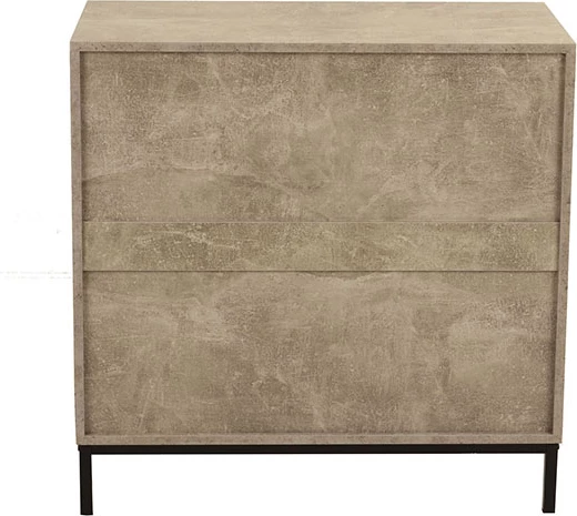 Komodë Rubik me 3 sirtarë, ngjyrë cement e çelët me dizajn, 80x40x80