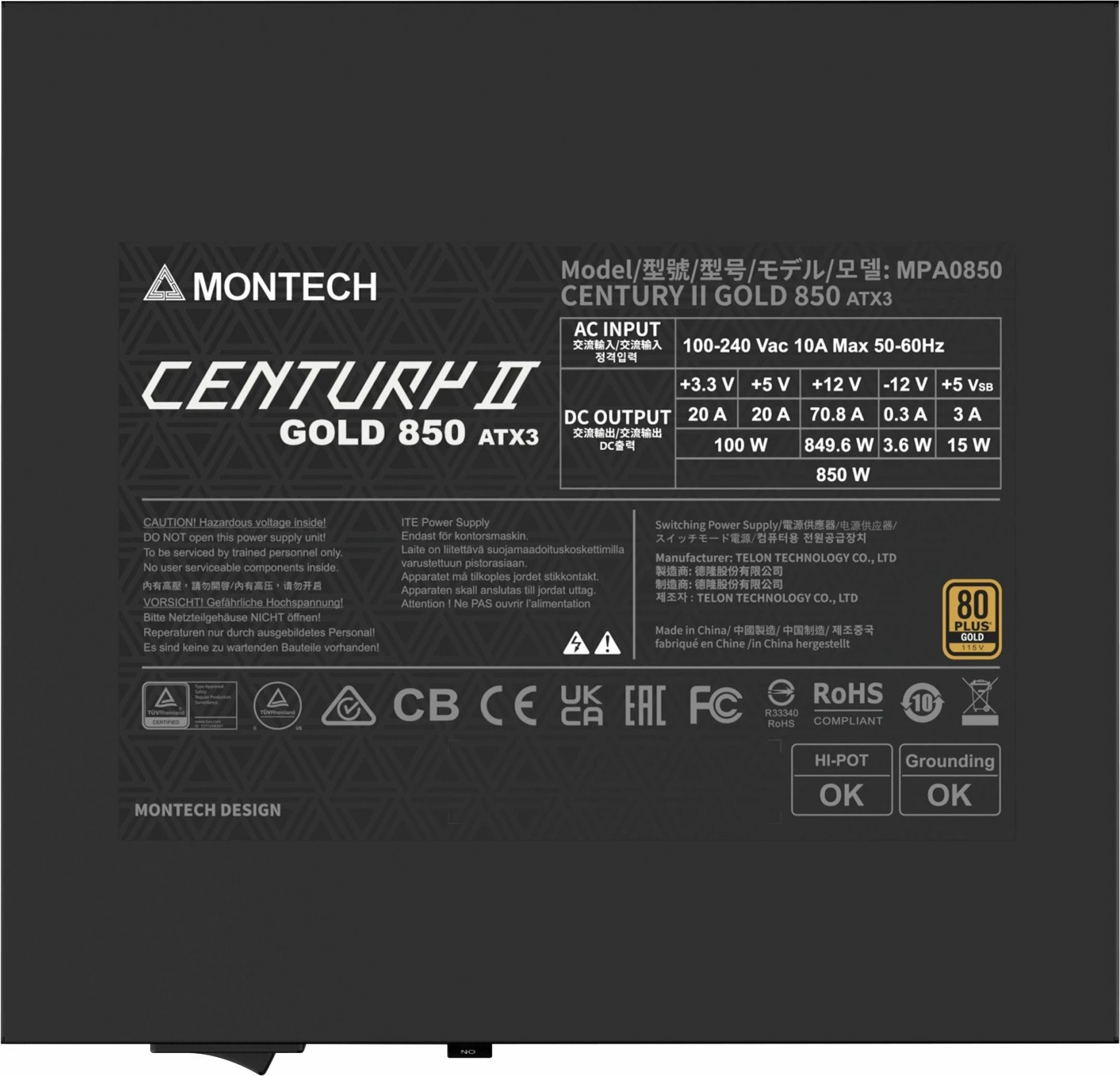 Furnizues rryme Montech Century II Gold 850W ATX 3.1, modular i plotë