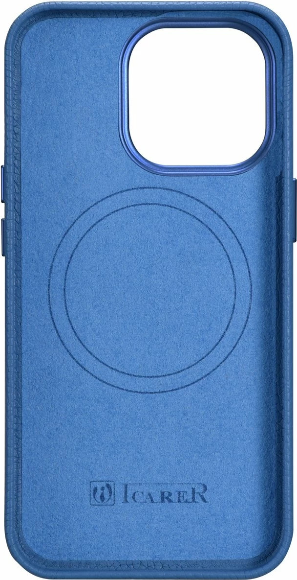 Mbështjellës iCarer Litchi Premium për iPhone 14 Pro Max, MagSafe, lëkurë, kaltër