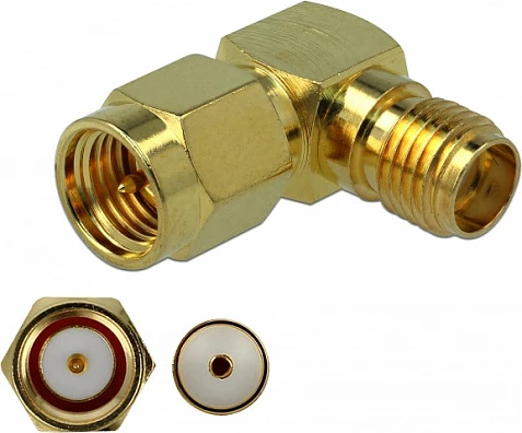 Adapter RF DeLOCK 89994, SMA Female në RP-SMA Female, 90°, i artë