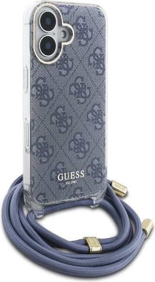 Mbështjellës Guess Crossbody Cord 4G Print për iPhone 16, Kaltër