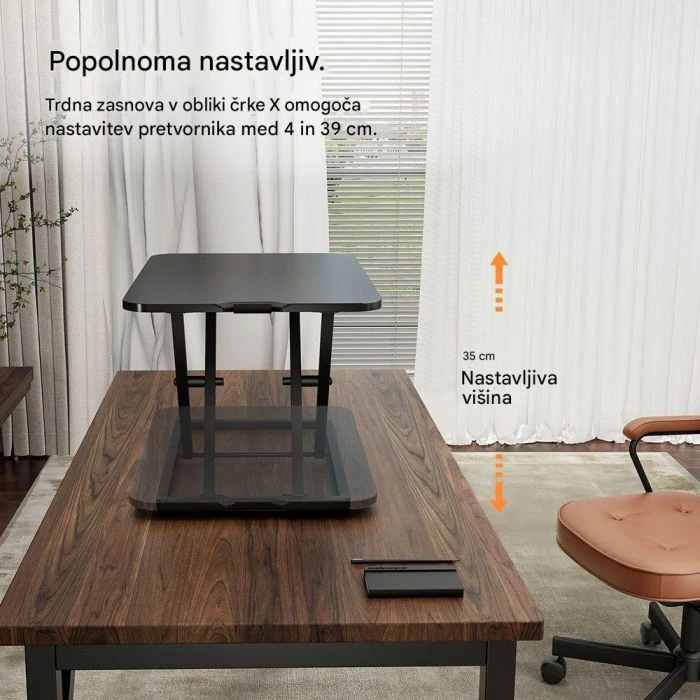 konvertues tavoline sit-stand VONHAUS Ultra-Thin MPN 3000244, 68x45cm, rregullim lartësie 4–39cm, kapacitet 8kg, e zezë