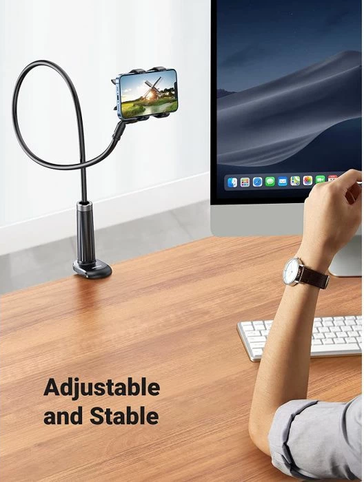 Mbajtëse telefoni UGREEN 80906, krah fleksibil 90cm, kapëse deri 8cm, për 4-7.2\", e zezë