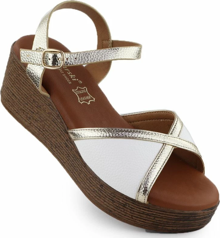 Sandale platforme femra S.Barski PL51-324, të bardha dhe të arta