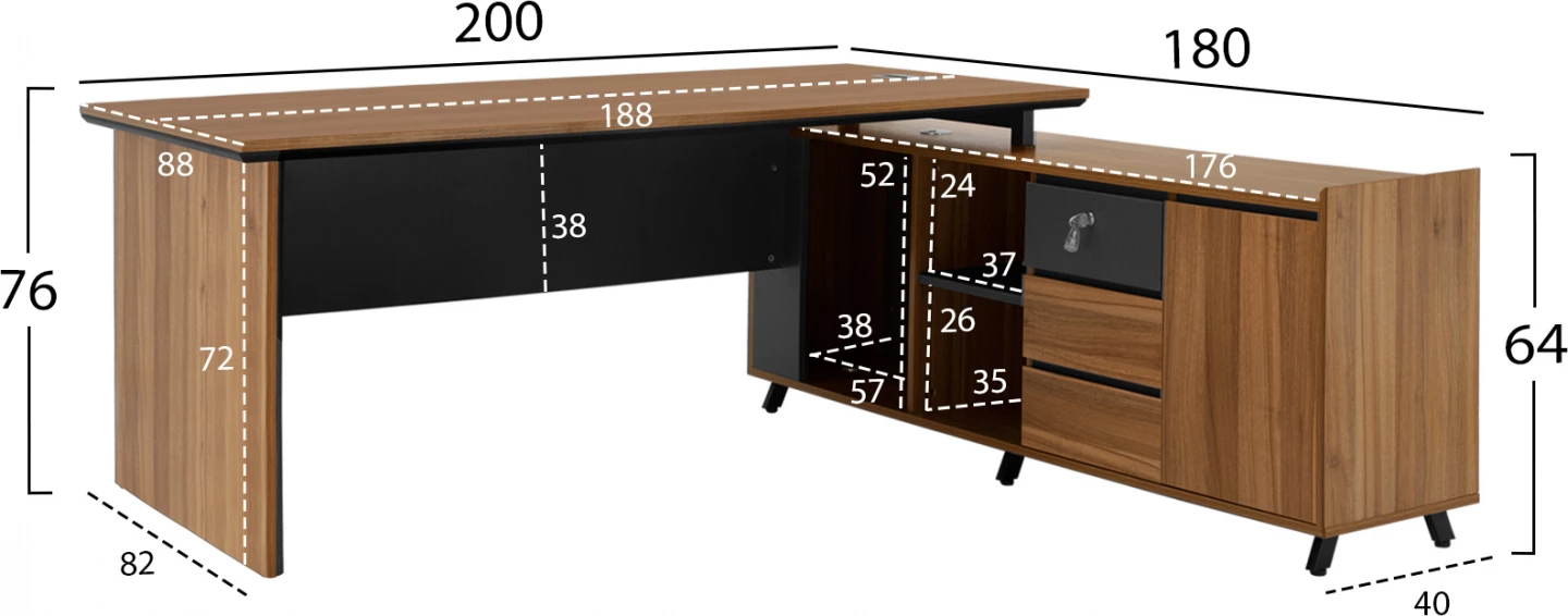 Bibliotekë profesionale për zyre Supreme me kënd të kthyeshëm 200x180x76 FH2384