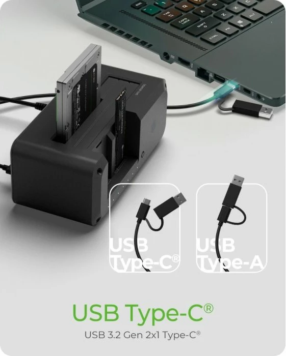 Stacion dockimi dhe klonimi ICYBOX IB-2924MSCL-C31, 3 slota (2× M.2 NVMe + 2.5/3.5" SATA), USB-C/USB-A USB 3.2 Gen2 10 Gbit/s, i zi