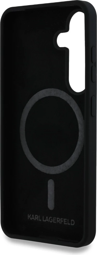 Mbështjellës Karl Lagerfeld Silicone Double Heads And Circle MagSafe për Samsung Galaxy S25, i zi