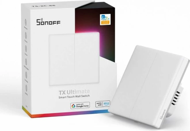 Switch muri smart SONOFF TX Ultimate RGB T5-2C-86, Wi‑Fi, dy-kanal, i bardhë
