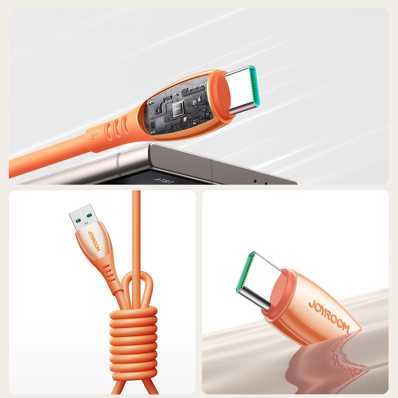 Kabllo USB-A në USB-C Joyroom S-A59 Vibrant Series 1.2m 3A USB 2.0 480Mbps, portokalli, 1 copë