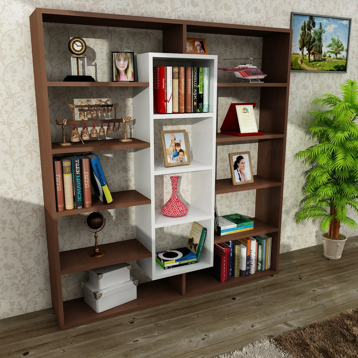 Raft librash Hanah Home, Ample, wenge dhe e bardhë