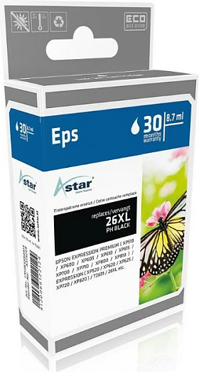Kartush boje ASTAR AS15268 (Epson 26XL/T2631), 8.7 ml, e zezë