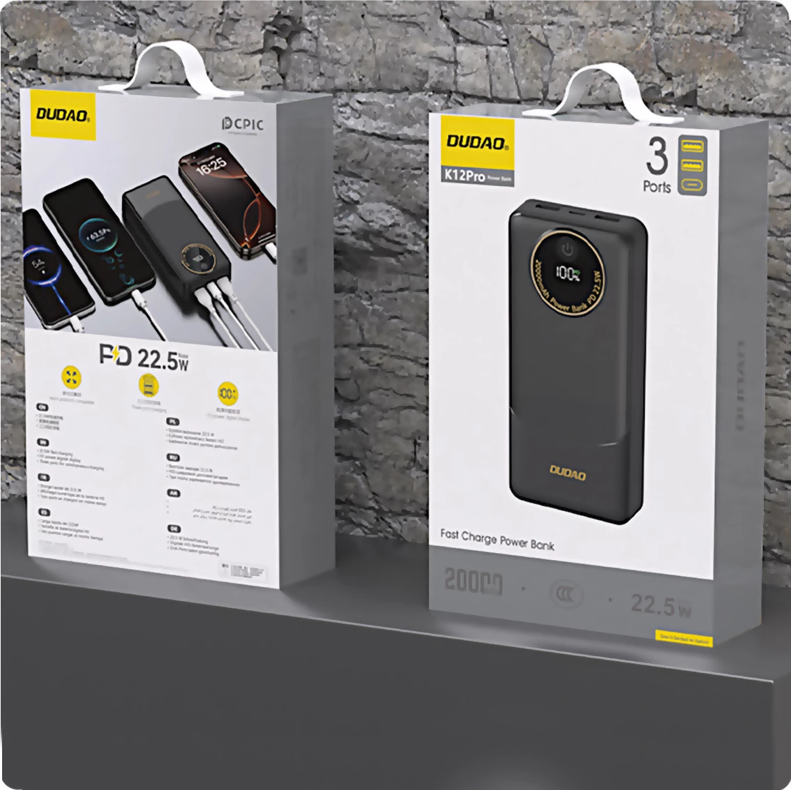 Powerbank Dudao K12Pro 20000mAh, 22.5W PD, 3 porta, e zezë