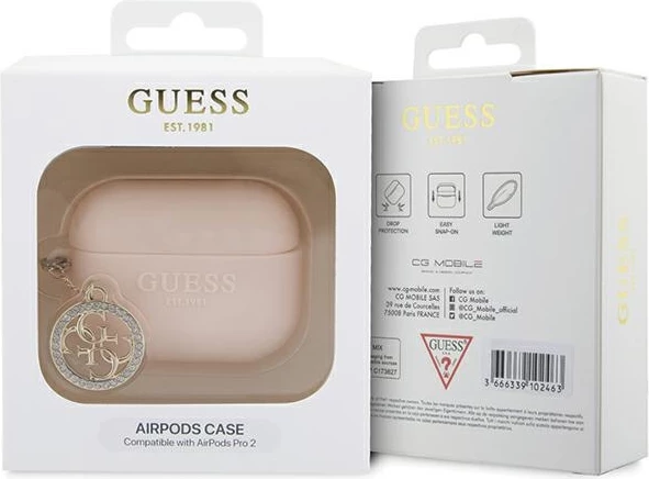 Mbështjellës Guess për AirPods Pro 2, 3D Rubber 4G Diamond Charm, Rozë
